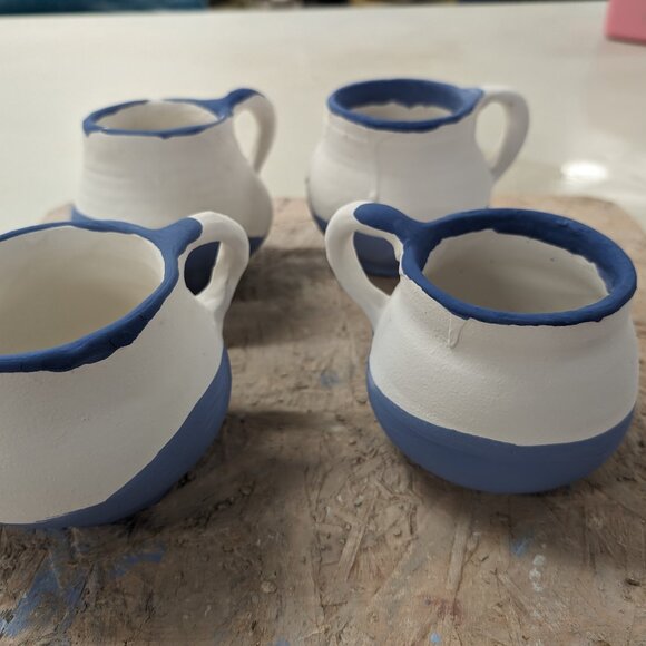 HANDMADE Speckled Whit and Blue Ceramic Mug, White and Blue, 3.5" H, Handcrafted - Picture 6 of 8